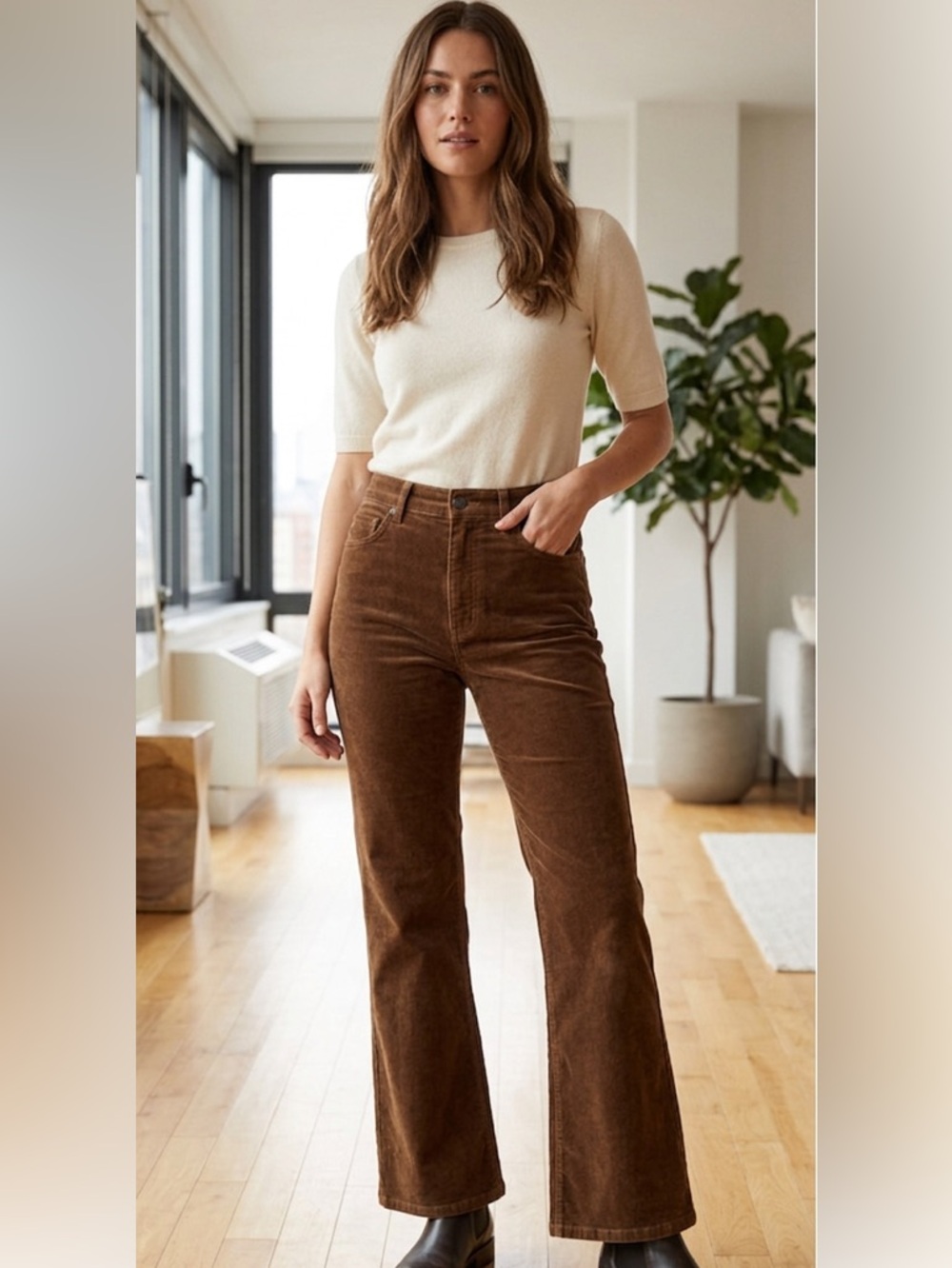 OLSEN Europe Mona brown velvet wide leg pants Size Large see measurements